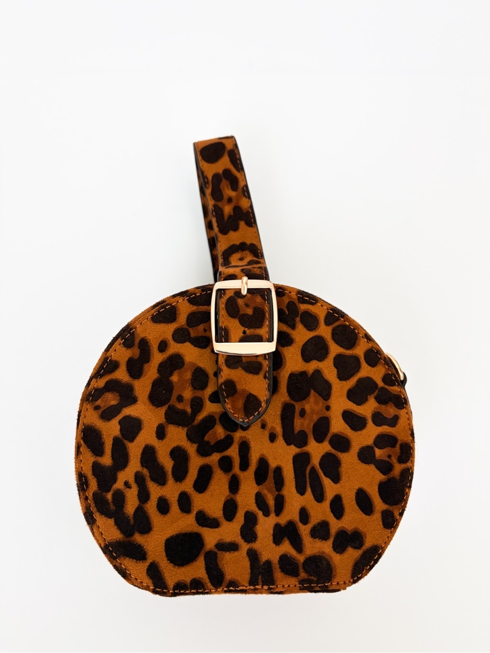 Leopard Print Round Top Handle Bag Brown Black One Size